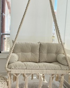 Fauteuil suspendu en macramé, grande balançoire ronde en macramé, fauteuil suspendu en coton fait main, chaise balançoire en macramé - Product Image 2