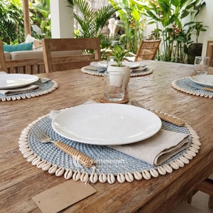 Round Woven Rattan <b>Placemat</b> Shell Trim <b>Table</b> Mat Handmade Wabi Sabi Decorative Pad <b>for</b> Dining <b>Table</b> Home Decor - Product Image 3