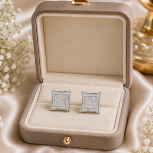 0.50 CTW Real Diamond Stud Earrings | 10K <b>White</b> Gold <b>Square</b> Earrings | Prong Set Diamond Studs | Screw Back Secure Women Jewelry - Product Image 4