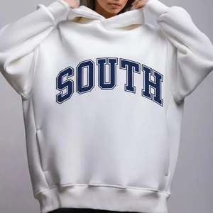 Sweat à capuche tricoté épais pour femme, qualité supérieure, style streetwear personnalisé, poche surdimensionnée, broderie tombante - Product Image 1