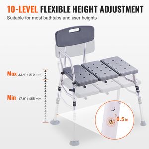 Sgabello da Doccia Robusto e Leggero per Adulti e Anziani, Regolabile, Antiscivolo per Vasca da Bagno, per Persone con Disabilità - Product Image 3