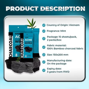 100% Bamboo Charcoal Fabric Mint Fragrance Feminine Anti-Acne Wipes for Adult Skin Care - Product Image 1