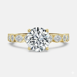 Anillo de Oro Sólido de 10K con Moissanita y Diamantes Laterales para Mujer, Diseño de Racimo, para Boda, Compromiso, Aniversario, Promesa, con Engaste de Púas y Pavé - Product Image 1