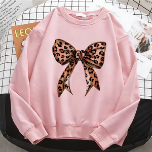 Sweat-shirts à capuche pour femmes, style streetwear professionnel, motifs nœud, cœur, amour, léopard, basiques, chauds, en polaire, doux, à col rond - Product Image 5