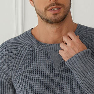 Suéter personalizado de cuello redondo para hombre, manga larga, grueso, de lana, básico, mezcla de algodón. - Product Image 6