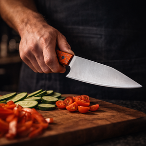 Couteau de chef artisanal écologique en acier inoxydable avec manche en résine ambidextre et étui en cuir vintage - Cadeau pour la fête des pères - Product Image 3