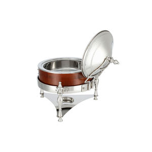 ถาดอุ่นอาหารไม้และโลหะแบบมีฝาปิด พร้อมที่ใส่เชื้อเพลิง ดีไซน์สวยงาม ขัดเงาอย่างดี สีเงินและวอลนัท - Product Image 3