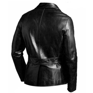Veste en cuir véritable marron pour homme, col rabattu, fermeture à boutons, style décontracté, vêtement d'automne, longueur normale, couleur unie - Product Image 3