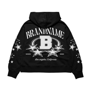 Sweat à capuche personnalisé pour homme, coupe oversize, en coton noir, motif étoiles imprimé, décontracté, idéal pour l'automne - Product Image 3