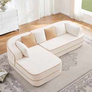 Divano a L 'Boneless' in Tessuto Teddy con Spugna ad Alta Densità 32D, 269 cm, Morbido e Confortevole, Design a Contrasto per Soggiorno - Product Image 3