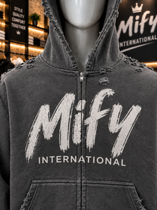 Sweat à capuche zippé gris délavé personnalisé avec impression graphique, sweat à capuche en molleton épais, sweat à capuche zippé avec logo personnalisé - Product Image 2