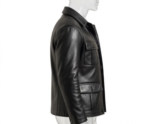 Chaqueta de Cuero Negra para Hombre con Cierre de Cremallera - Product Image 6