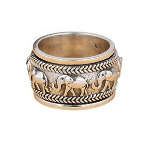 Elephant Design Solid 925 Sterling Silver Handmade <b>Spinner</b> <b>Ring</b> Oxidized Wide Band Meditation Worry <b>Ring</b> for Men & Women - Product Image 3