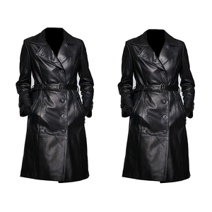 Plus Size Men Genuine Leather Woolen Waterproof Winter Trench Coat Long Sleeve Belted Sheep Fur Trim Outerwear Casual Streetwear - Product Image 5