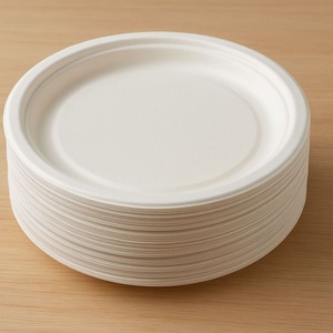 Premium Eco-Friendly Bagasse <b>Disposable</b> Round <b>Plates</b> Lightweight Leak Resistant Biodegradable Contemporary for Parties Events - Product Image 1