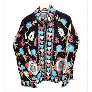 Chaqueta Tradicional Bordada de Corduroy de Algodón Ecológico con Cuello Mandarín y Estampado Floral, Hecha a Mano, para Mujer, Ropa de Otoño - Product Image 1