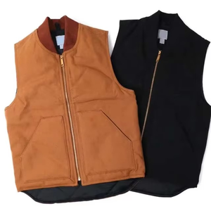 Chaleco de trabajo sin mangas para hombre, transpirable, personalizado, con forro acolchado de invierno, estilo cargo, de lona tejida lavada, para uso urbano - Product Image 1