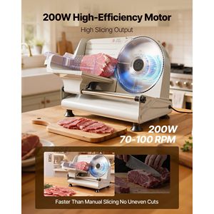 Affettatrice Elettrica per Alimenti da 8,6 Pollici, 2 Lame in SUS420, Potenza 200W, Doppio Blocco di Sicurezza, Tritacarne Regolabile da 0,6 Pollici - Product Image 2