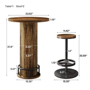 Set di Mobili da Bar con 2 Sgabelli e Tavolo Circolare per Famiglie Attive, Sedie Facili da Spostare - Product Image 6