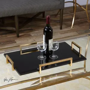 Plateau en métal aluminium plaqué or de conception moderne de luxe fait à la main pour la décoration de Noël, pièces d'accentuation d'intérieur multifonctionnelles - Product Image 2