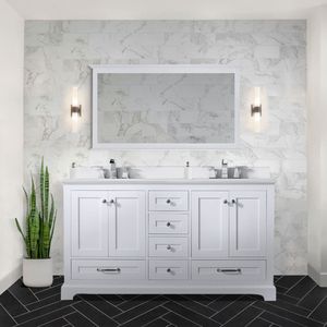 Mobile bagno doppio bianco da 60 pollici L X 22 Pollici Set Rubinetto Bianco con Top in Quarzo per Mobili Bagno - Product Image 2