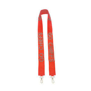 CRYSTAL CRAFT Sangle en ruban perlé rouge avec texte en relief GO CHEFS, accessoire de sac à main vintage, design écologique avec crochet métallique - Product Image 1