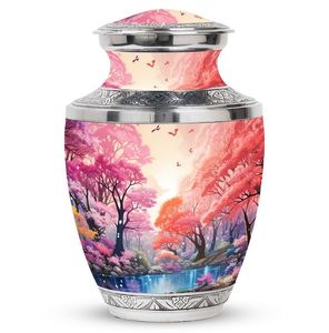 Autumn Forest Scene Cremation <b>Urn</b> Adult Size Customizable Design Silver Trimmed Metal Base <b>Large</b> Cremation <b>Urn</b> For Human Ashes - Product Image 4