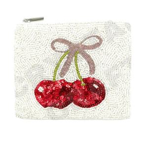 Monedero de lentejuelas de cereza Cartera con cuentas de semillas personalizada Hermoso regalo de mamá-Diseño de corazones para niñas - Product Image 1