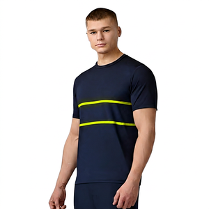 Camiseta de Manga Corta Azul Marino para Hombre con Patrón Rojo, Cuello Redondo, Tejido de Punto, Corte Regular, Estilo Casual - Product Image 5