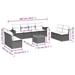 Juego de sofás de patio de ratán sintético negro de 9 piezas con cojines, muebles elegantes para exteriores - Product Image 3