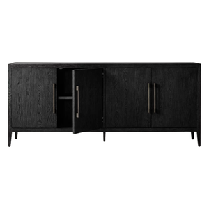 Contemporary Black Teak <b>Sideboard</b> Cabinet 4-Door Model Large <b>Storage</b> Space Tapered Leg and Premium Wood Grain Finish - Product Image 2