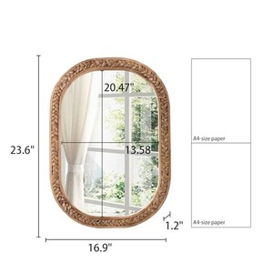 Wholesale Acacia Wood Wall <b>Mirror</b> with Carved Bird Design - Product Image 3