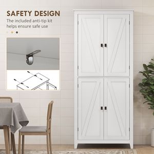72-Inch White Freestanding 4-Door <b>Kitchen</b> <b>Pantry</b> Cabinet Adjustable Shelves Organizer - Product Image 6
