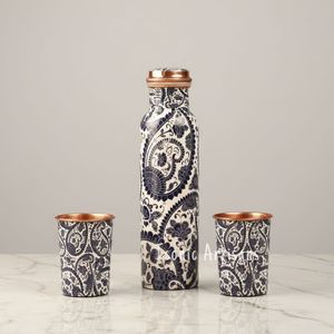 Bouteilles d'eau en acier inoxydable au design oriental avec couvercles en cuivre, thermos portable pour les voyages - Product Image 2