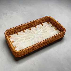 Bandeja Decorativa de Ratán con Mosaico de Perlas de Diseño, Organizador Hecho a Mano con Incrustaciones de Madreperla para Comedor de Lujo y Decoración de Interiores - Product Image 5