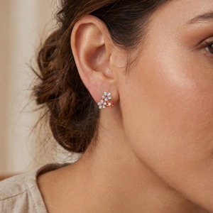 Pendientes de Oro Rosa de 14K con Diseño Floral, Diamantes Cultivados en Laboratorio con Corte Marquesa y Redondo, Joyería Fina para Mujer - Product Image 4