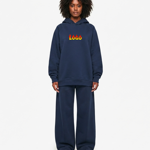 Conjunto Deportivo Oversize de 2 Piezas para Mujer OEM, Sudadera con Hombros Caídos y Bolsillo Frontal, Pantalones Deportivos de Pierna Ancha, Felpa de Algodón, Estilo Urbano 2026 - Product Image 4