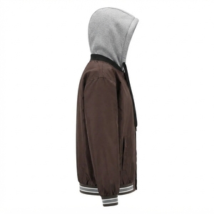 Veste universitaire marron pour homme avec capuche amovible, décontractée, grande taille, pour l'automne, coupe classique, polyester et coton, fermeture éclair - Product Image 2