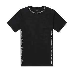 काले लघु आस्तीन टी शर्ट गर्दन प्रिंट टी शर्ट 100% कपास टी शर्ट