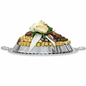 Plateau de service ovale en métal argenté de luxe, design élégant, artisanat, arrangement à plusieurs niveaux pour mariage, hôtel, événements à domicile, cadeaux - Product Image 1