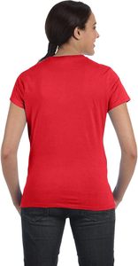 เสื้อยืดคอกลมแขนสั้นสีแดงสำหรับผู้หญิง สีพื้น สไตล์ลำลอง ผ้าฝ้ายเจอร์ซีย์ 100% ทรงปกติ ใส่ได้ทุกฤดู - Product Image 6