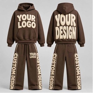 Conjunto Deportivo con Capucha para Mujer, Color Marrón, Manga Larga, Corte Holgado, Estampado Puff, Logotipo Personalizado, Informal, para Todas las Temporadas, 2 Piezas, Sudadera Larga y Pantalones - Product Image 6
