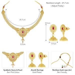 Gold Plated Alloy <b>Necklace</b> and Earring Set with <b>Ruby</b> Stone Classic Women's Wedding Jewelry - Product Image 3