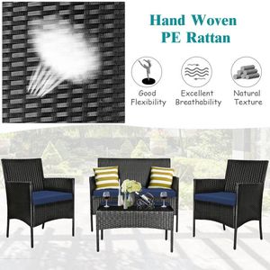 Set Divano in Rattan per Esterni con Tavolino in Vetro Temperato, Arredamento da Giardino in 4 Pezzi - Product Image 6