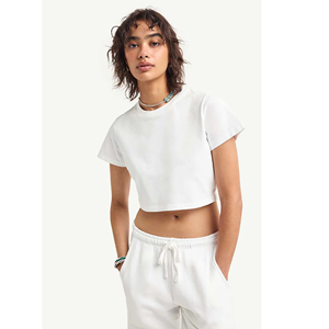 Camiseta Corta Blanca de Punto Transpirable 100% Algodón para Mujer, Manga Regular, Cuello Redondo, Corte Ajustado, Color Sólido, Estilo Casual, Primavera - Product Image 5