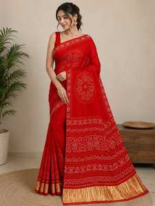 Sari de Diseño con Estampado Bandhani de Seda Gajji Inspirado en Gujarat - Product Image 1