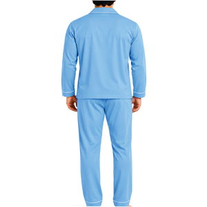 Ensemble de pyjama deux pièces pour homme, haut à manches courtes, pantalon assorti, col en V, vêtements de nuit boutonnés avec poche à col passepoilé - Product Image 2