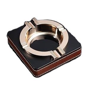 Solid Metal <b>Ashtray</b> China's Classic Home Office Smoking Accessories Black Leather Metal Cigar Table Ware Trendy Black <b>Ashtray</b> - Product Image 3