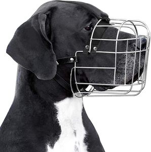 Samroz Edelstahl-Leder-Hundemaulkorb für Deutsche Doggen und Sankt Bernhardiner - Drahtkorb-Design CE-Zertifiziert Klasse I Instrument - Product Image 1