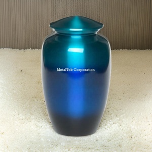 Urnas de cremación de estilo americano clásico, recuerdo de Metal de doble color azul sombreado para cenizas de adultos, tarros funerarios decorativos al por mayor - Product Image 6